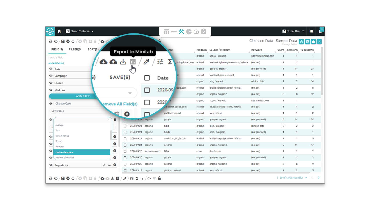 Screenshot Export feature to Minitab Connect