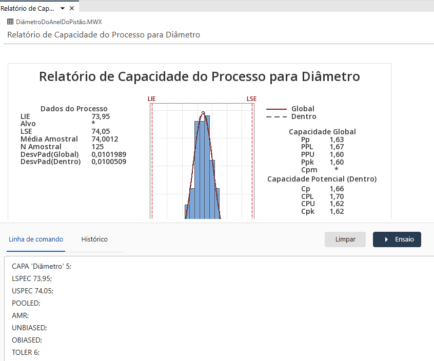 painel Command Line and History (Linha de comando e Histórico) integrado
